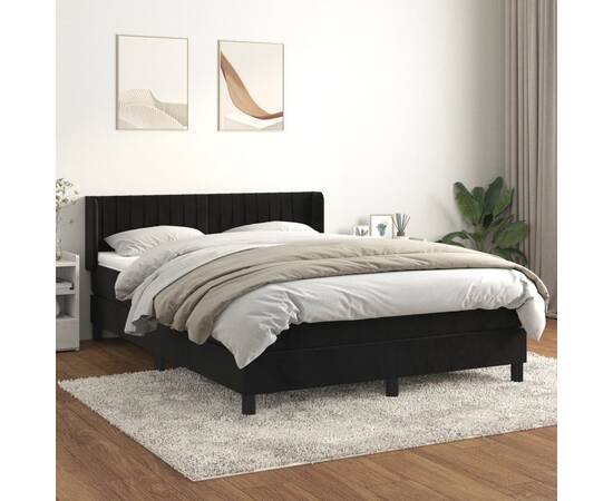 Pat box spring cu saltea, negru, 140x200 cm, catifea