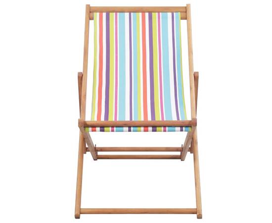 Scaun de plajă pliabil, multicolor, textil și cadru din lemn, 3 image