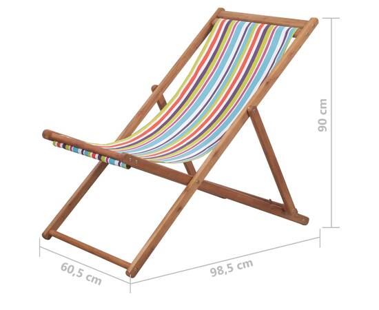Scaun de plajă pliabil, multicolor, textil și cadru din lemn, 11 image