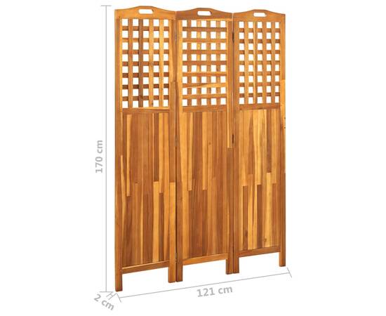 Paravan de cameră cu 3 panouri, 121x2x170 cm, lemn masiv acacia, 7 image