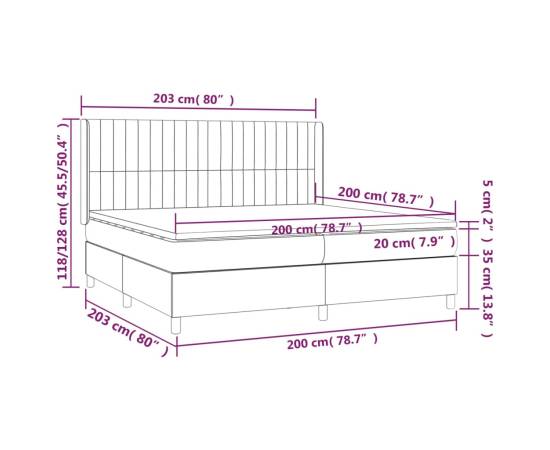 Pat box spring cu saltea, roz, 200x200 cm, catifea, 7 image