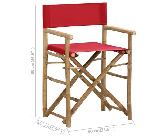 Scaune de regizor pliabile, 2 buc., roșu, bambus și țesătură, 9 image