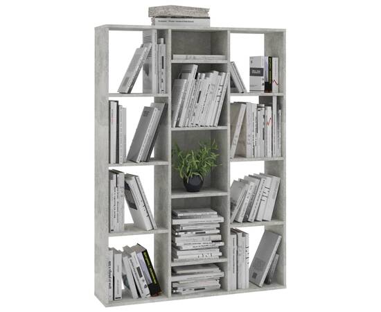 Separator cameră/bibliotecă, gri beton, 100x24x140 cm, pal, 4 image
