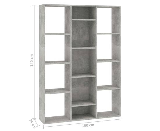 Separator cameră/bibliotecă, gri beton, 100x24x140 cm, pal, 7 image