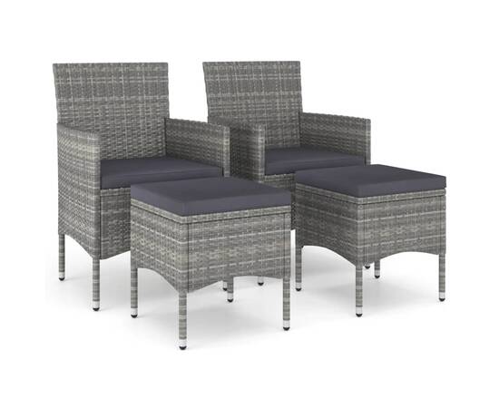 Set cu scaun de grădină și taburet, 4 piese, gri, poliratan, 2 image