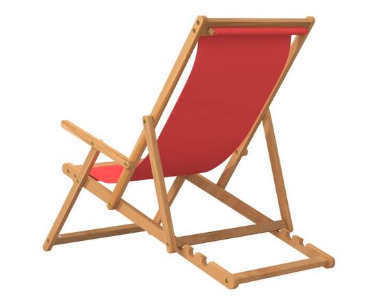Scaun de plajă pliabil, roșu, lemn masiv de tec, 5 image