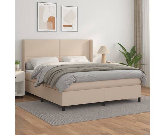 Pat box spring cu saltea, cappuccino, 180x200cm piele ecologică