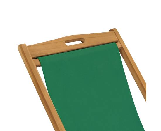 Scaun de plajă pliabil, verde, lemn masiv de tec, 6 image
