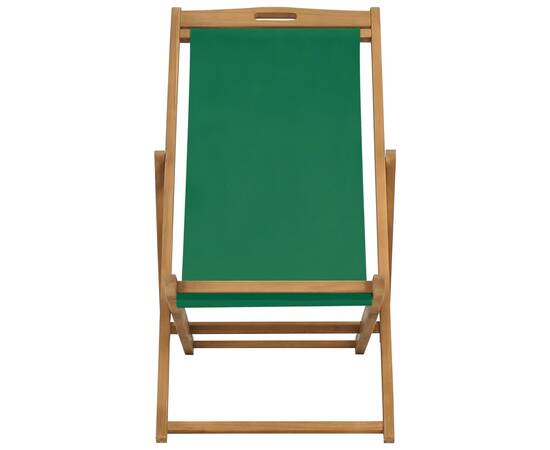 Scaun de plajă pliabil, verde, lemn masiv de tec, 2 image