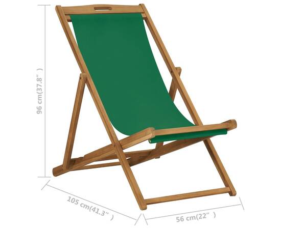 Scaun de plajă pliabil, verde, lemn masiv de tec, 8 image