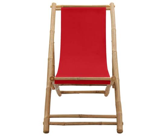 Scaun pliabil, roșu, bambus și pânză, 2 image