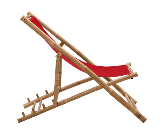 Scaun pliabil, roșu, bambus și pânză, 3 image