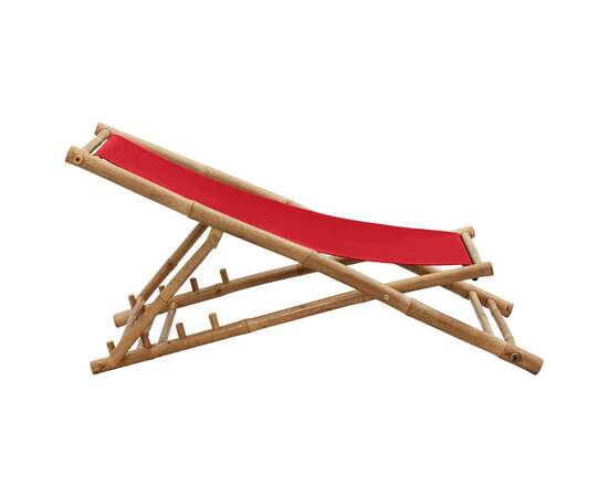 Scaun pliabil, roșu, bambus și pânză, 5 image