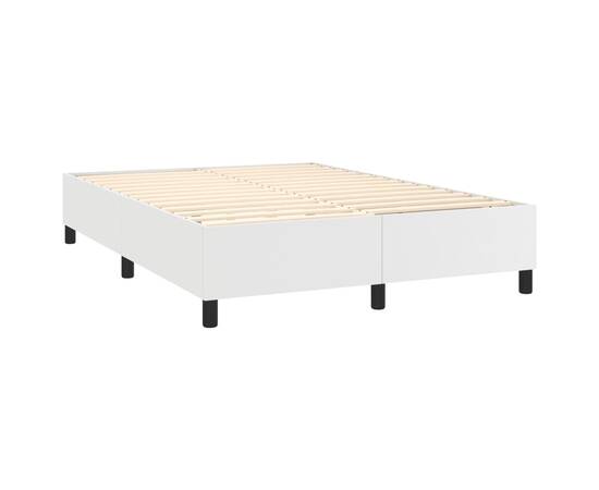 Pat box spring cu saltea, alb, 140x190 cm, piele ecologică, 4 image