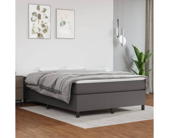 Pat box spring cu saltea, gri, 140x190 cm, piele ecologică