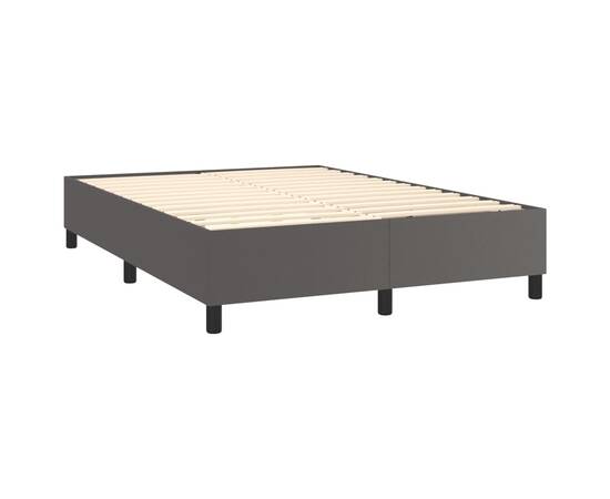 Pat box spring cu saltea, gri, 140x190 cm, piele ecologică, 4 image