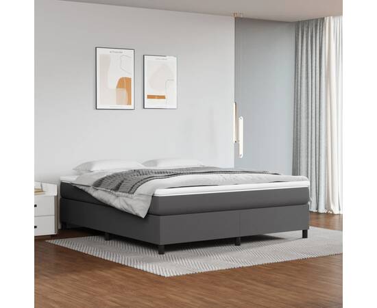 Pat box spring cu saltea, gri, 160x200 cm, piele ecologică