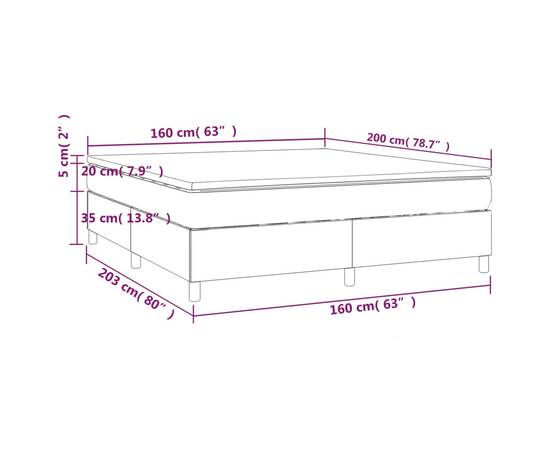 Pat box spring cu saltea, gri, 160x200 cm, piele ecologică, 10 image