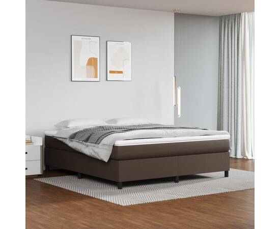 Pat box spring cu saltea, maro, 160x200 cm, piele ecologică