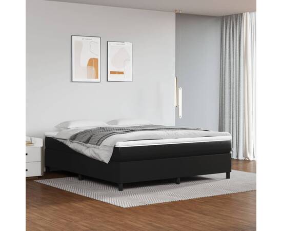 Pat box spring cu saltea, negru, 160x200 cm, piele ecologică