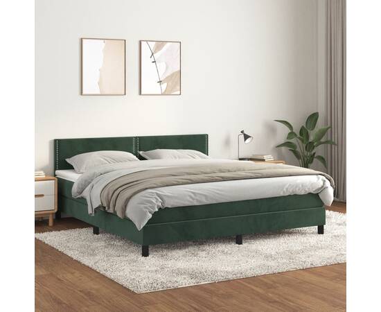 Pat box spring cu saltea, verde închis, 180x200 cm, catifea