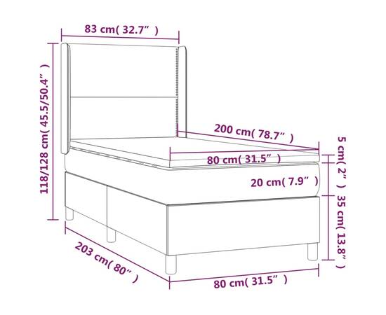 Pat box spring cu saltea, gri, 80x200 cm, piele ecologică, 8 image