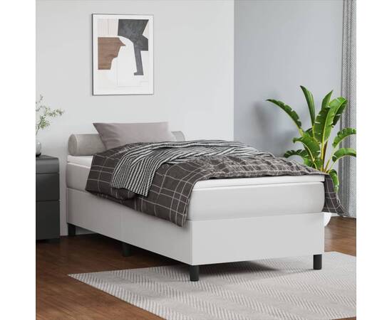 Pat box spring cu saltea, alb, 80x200 cm, piele ecologică