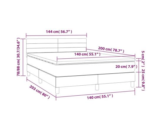 Pat box spring cu saltea, negru, 140x200 cm, catifea, 7 image