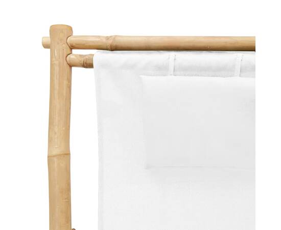 Scaun pliabil, alb crem, bambus și pânză, 7 image