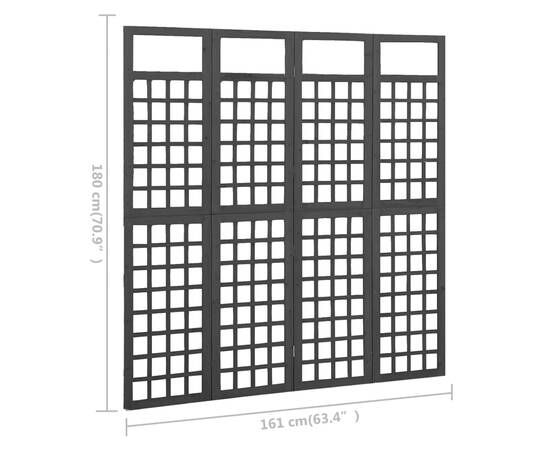 Separator cameră cu 4 panouri negru 161x180 cm nuiele lemn brad, 6 image