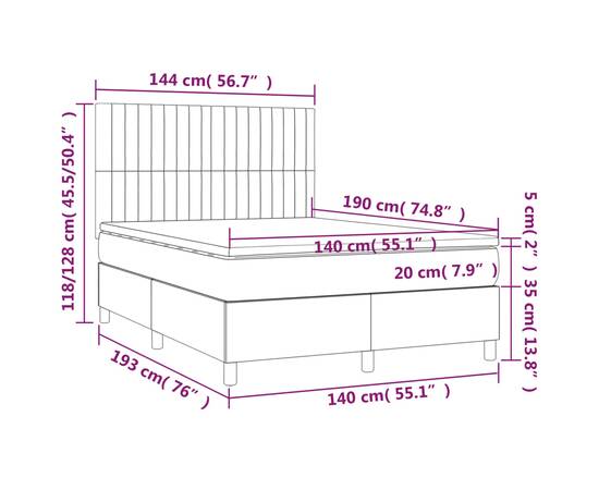 Pat box spring cu saltea, gri taupe, 140x200 cm, textil, 6 image