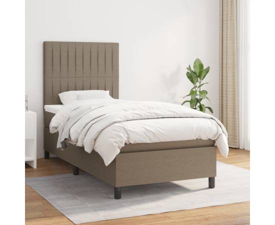 Pat box spring cu saltea, gri taupe, 90x190 cm, textil