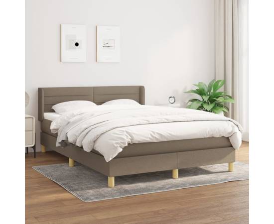 Pat box spring cu saltea, gri taupe, 140x200 cm, textil