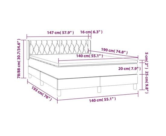 Pat box spring cu saltea, gri taupe, 140x200 cm, textil, 7 image