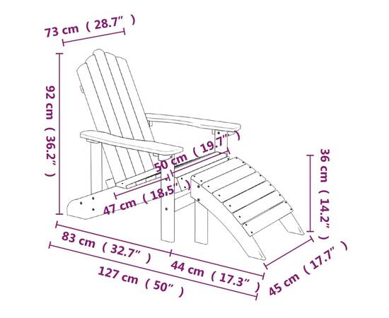 Scaun de grădină adirondack cu suport picioare, antracit, hdpe, 7 image