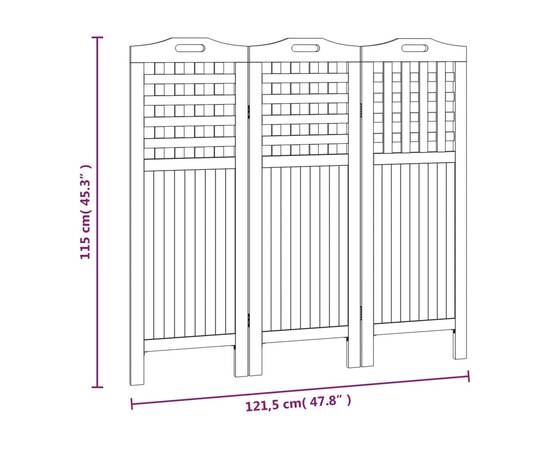 Paravan de cameră 3 panouri 121,5x2x115 cm lemn masiv de acacia, 9 image