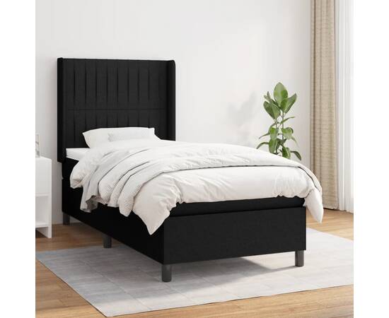 Pat box spring cu saltea, negru, 90x190 cm, textil