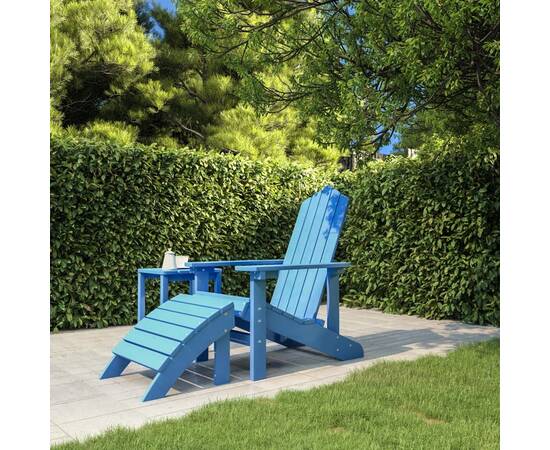 Scaun grădină adirondack, suport picioare, albastru aqua, hdpe
