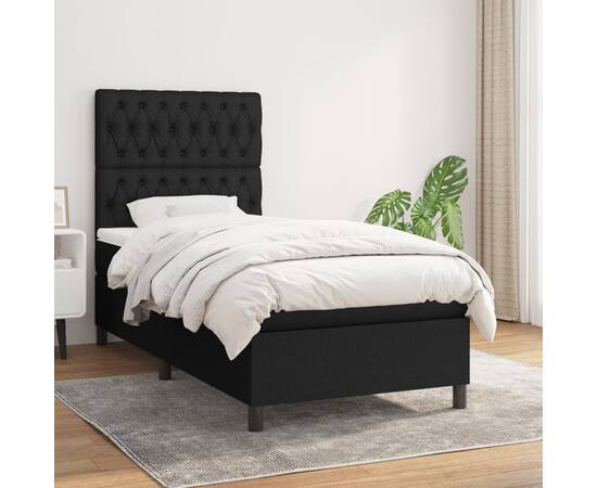 Pat box spring cu saltea, negru, 90x190 cm, textil