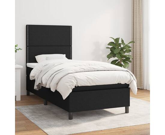 Pat box spring cu saltea, negru, 90x190 cm, textil