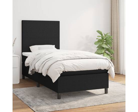 Pat box spring cu saltea, negru, 90x190 cm, textil