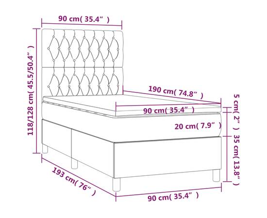 Pat box spring cu saltea, negru, 90x190 cm, textil, 6 image