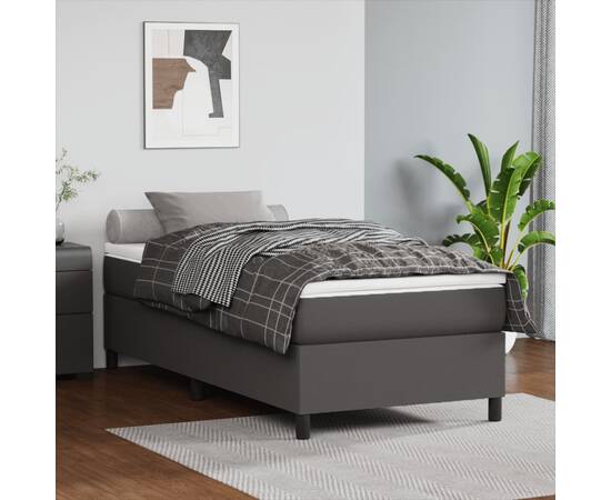 Pat box spring cu saltea, gri, 80x200 cm, piele ecologică