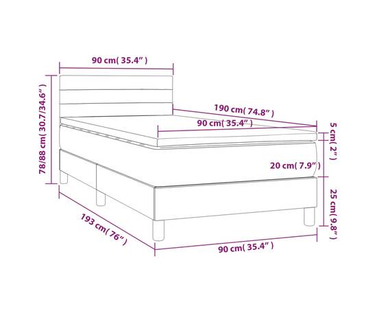 Pat box spring cu saltea, gri deschis, 90x190 cm, textil, 7 image