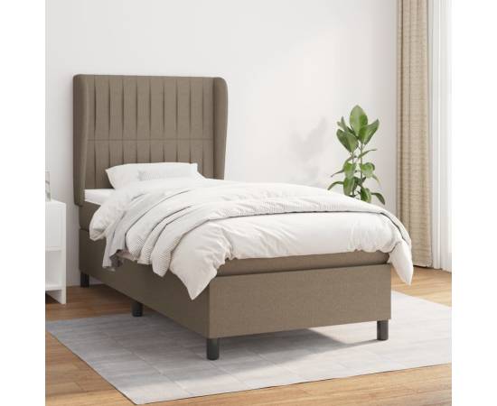 Pat box spring cu saltea, gri taupe, 90x190 cm, textil