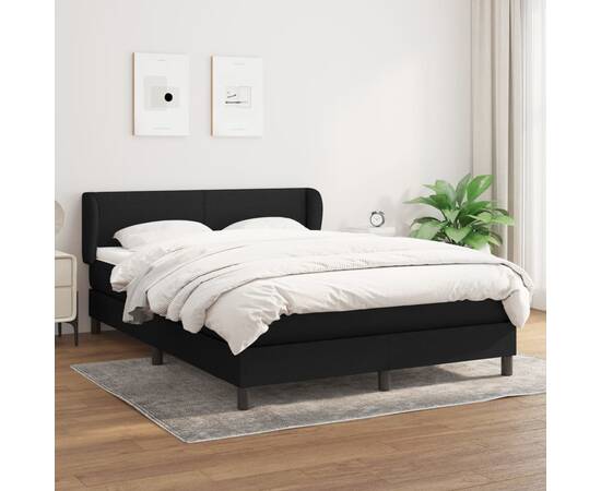 Pat box spring cu saltea, negru, 140x190 cm, textil