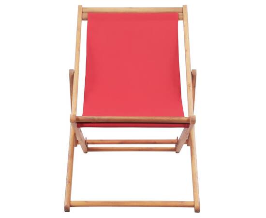 Scaun de plajă pliabil, roșu, textil și cadru din lemn, 2 image