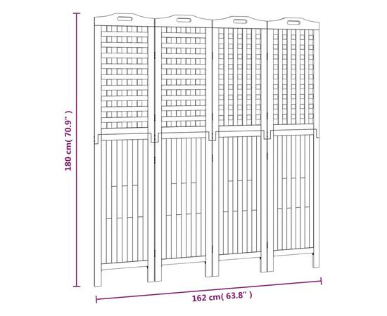 Paravan de cameră 4 panouri 162x2x180 cm lemn masiv de acacia, 9 image