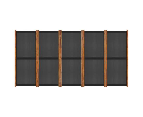 Paravan de cameră cu 5 panouri, negru, 350x180 cm, 6 image