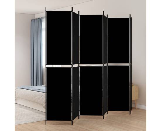 Paravan de cameră cu 6 panouri, negru, 300x220 cm, textil